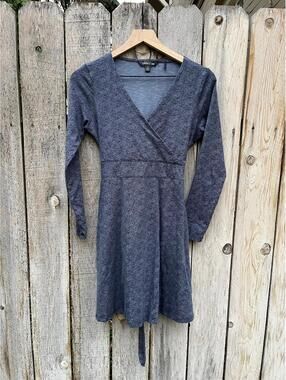 Toad & Co Cue Wrap Cafe Dress Herringbone S Small Tencel Cotton Pockets